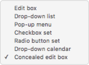 Concealed edit box menu item