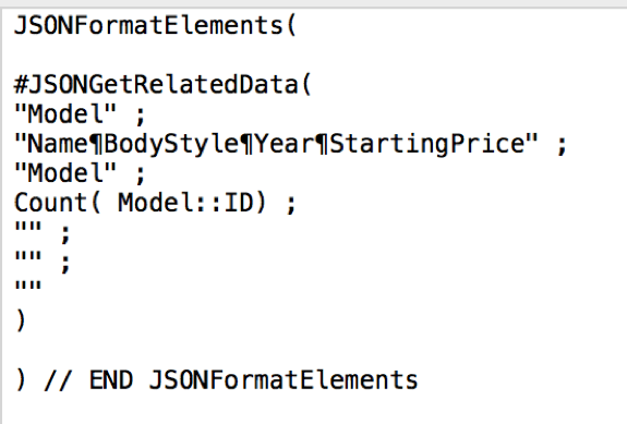 Example input using JSONFormatElements() Function