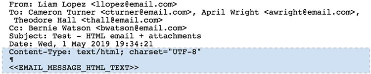 Screenshot of a simple non-MIME HTML email