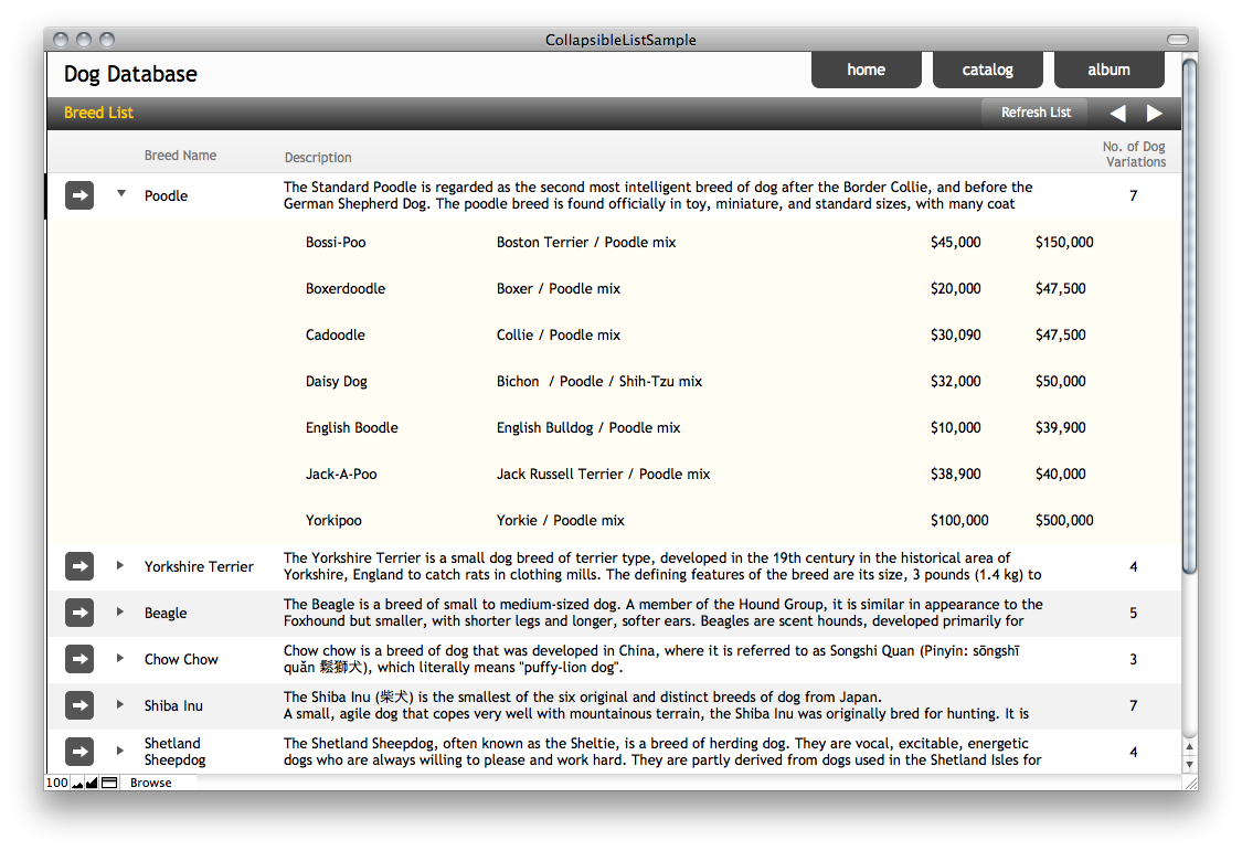 List view - parent and child