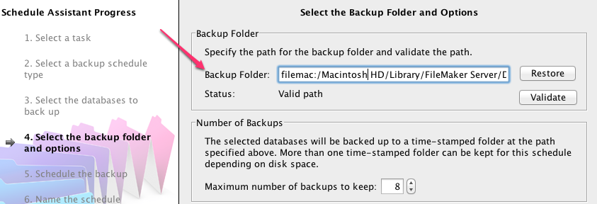 Select backup folder