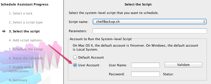 Select the script - User account