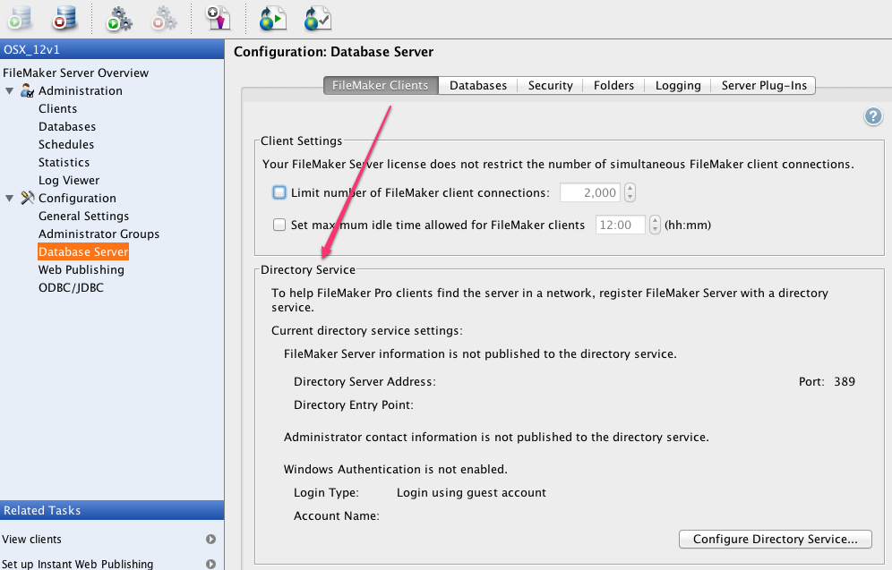 Configuration: Database FileMaker Clients