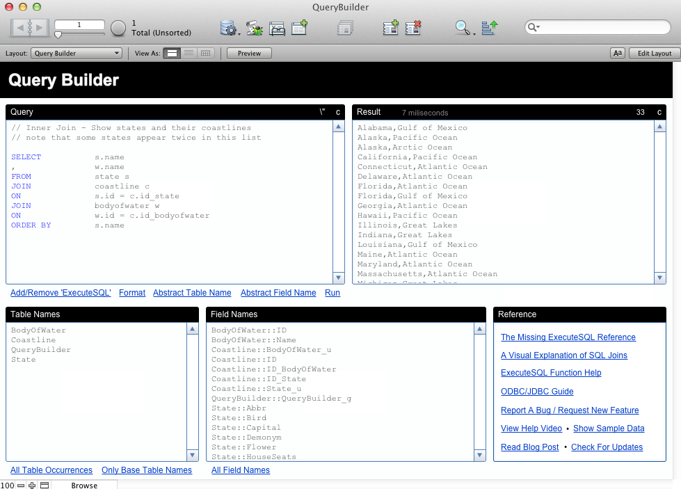 FileMaker SQL Query Builder Screenshot