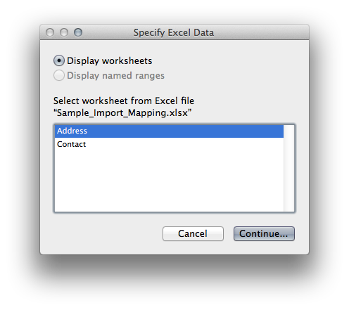 Choose import sheet