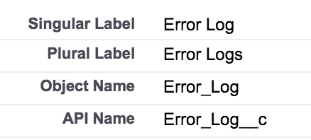 Error Log Object for storing logs