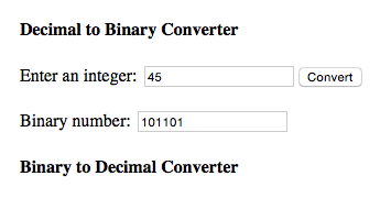 Screenshot of a decimal to binary converter