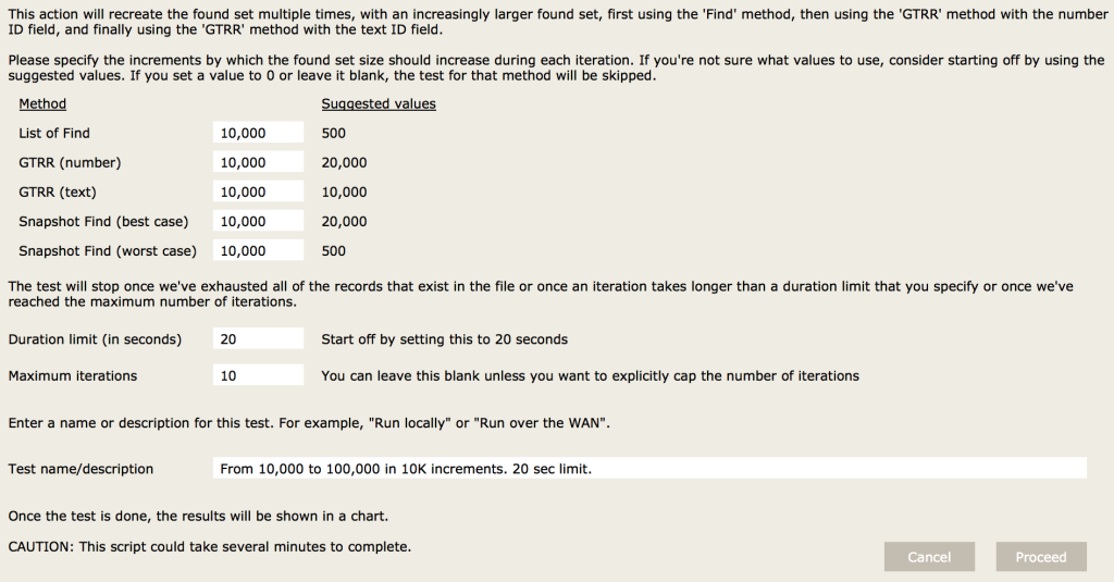 Test parameters