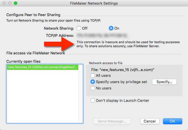 FileMaker Network Settings