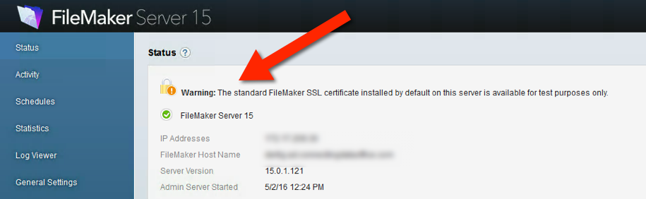 FileMaker 15 - Status warning