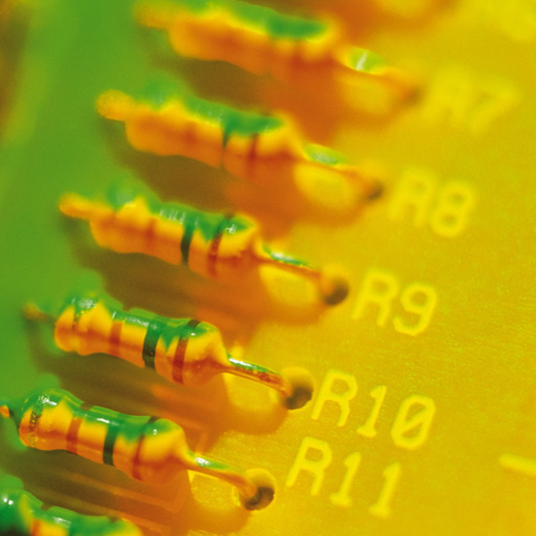 Close up of resistors on a circuit board