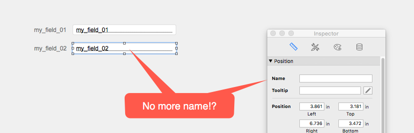 No field name in the Inspector