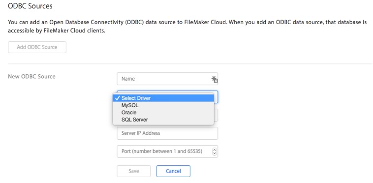 Figure 4 - FileMaker Cloud ODBC sources
