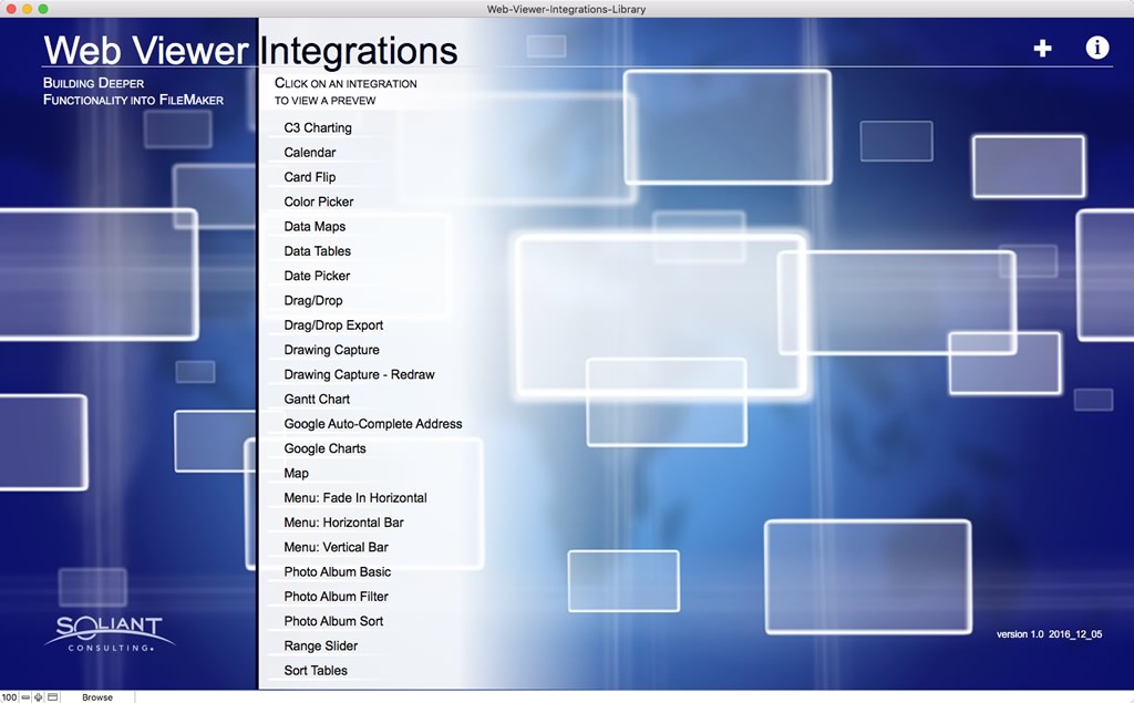 Screenshot of the Web Integrations Menu