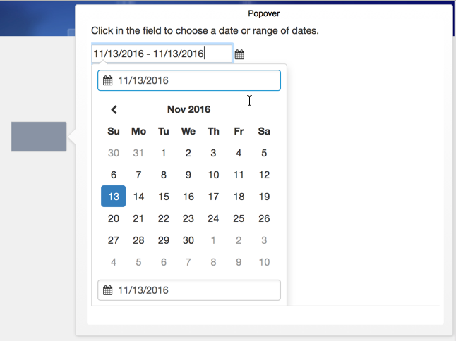 Calendar popover