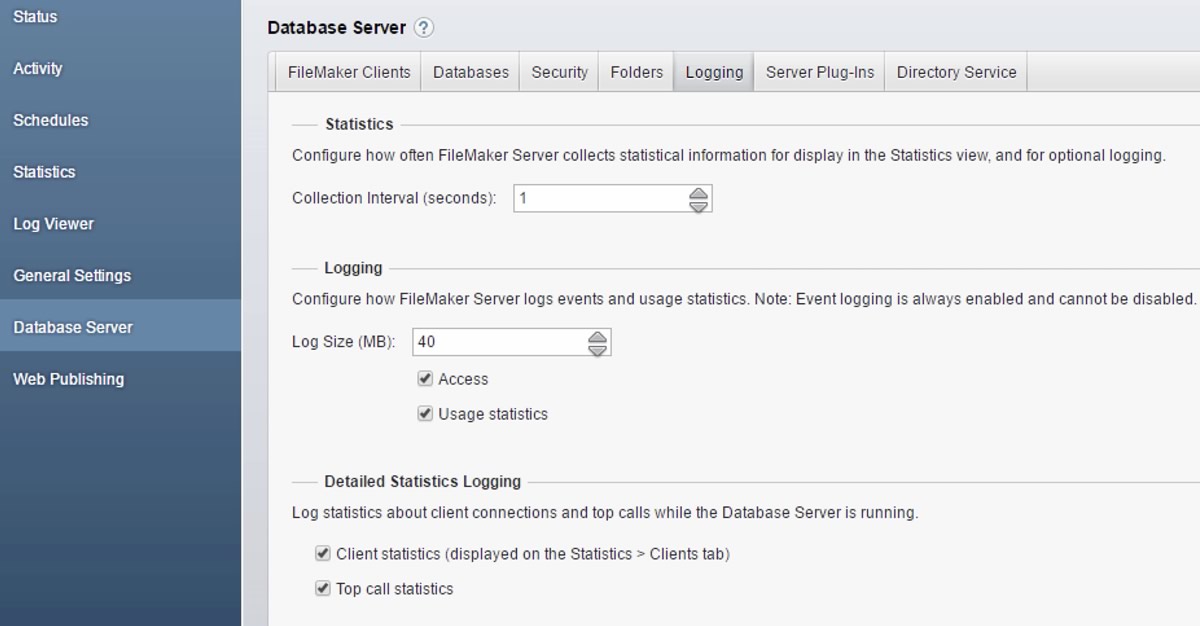 Enable top call statistics log in the admin console