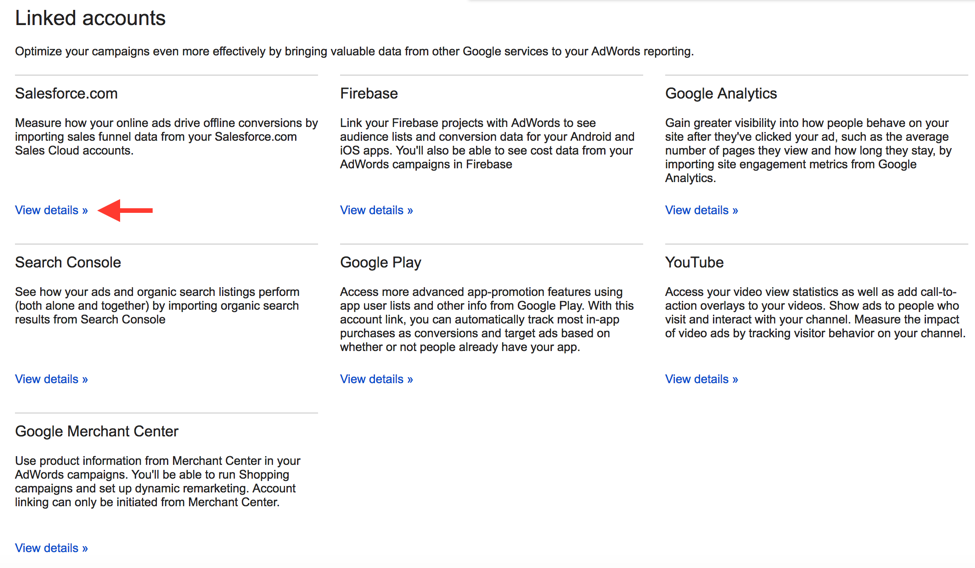 Figure 10. Choose an account to link to Google AdWords