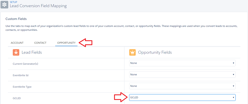 Figure 4. Mapping the Lead and GCID fields