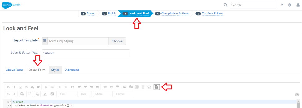 Figure 6. Add code snippet to your form.