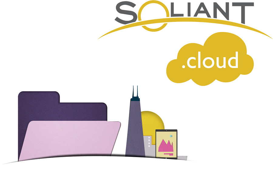 Paper cutout of Soliant.cloud logo annd FileMaker folder