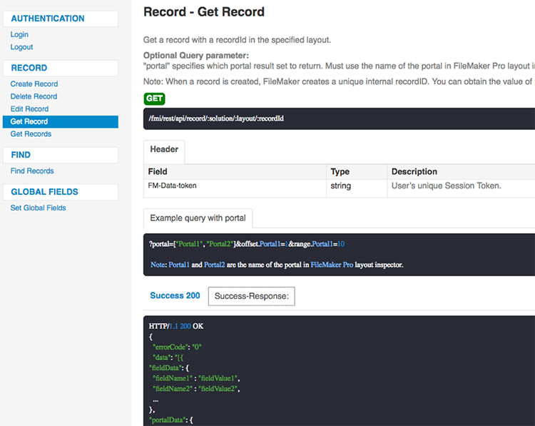 FileMaker Data API - Get Record