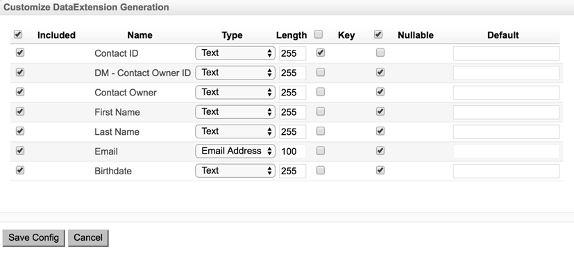 Figure 5 - Customize DataExtension Generation