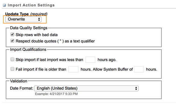 Figure 7 - Choose "Overwrite" for the Update Type