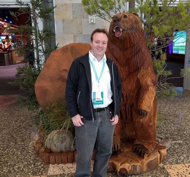 Taylor Kingsbury on the ground floor of Moscone West at Dreamforce 2017