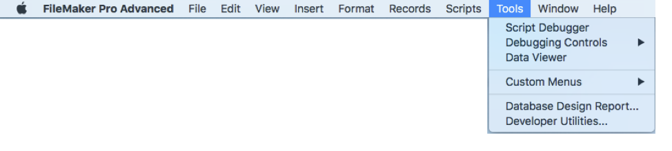 Tools meu in FileMaker Pro Advanced