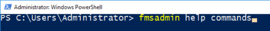 Figure 1 - Type "fmsadmin help commands" to get list of available commands