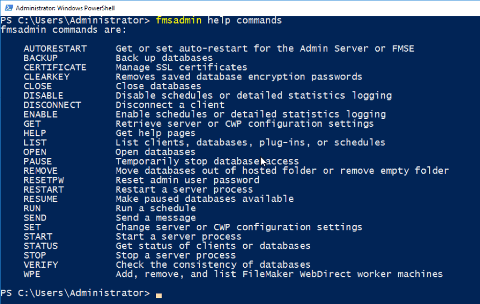 Figure 2 - List of available commands