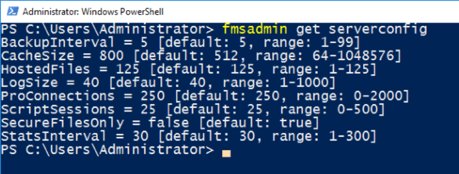 Figure 6 - Settings shown in the 'serverconfig' area