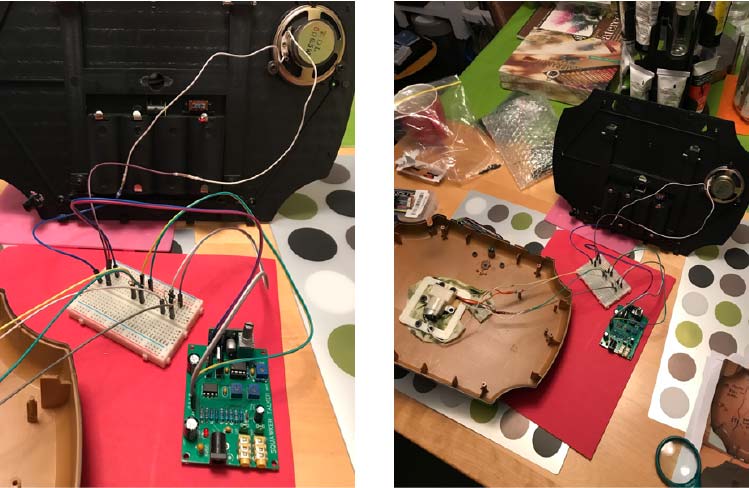 Billy Bass controller unit wired to the Squaker Talker and breadboard.