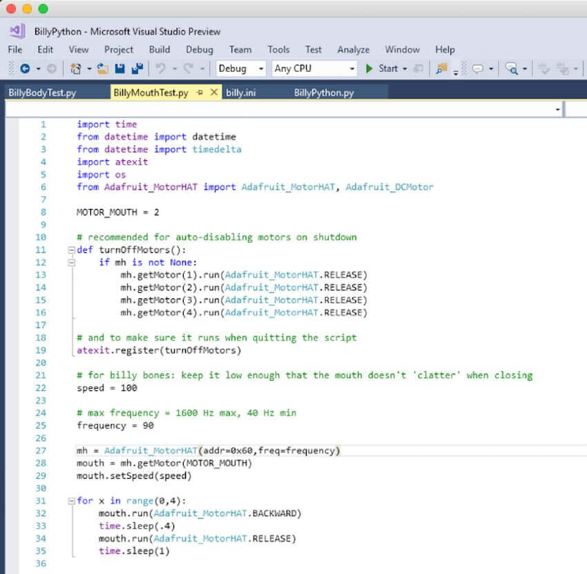 Showing the Python code in a Windows virtual instance