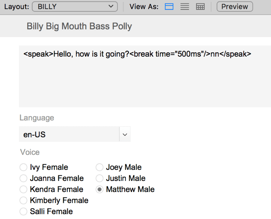 Figure 4 - Specify the languate and voice