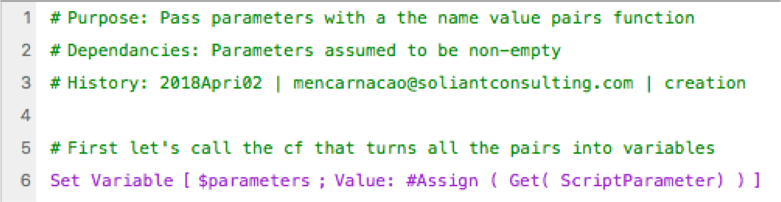 Call the "#Assign()" custom function with the Get(ScriptParameter) fuction