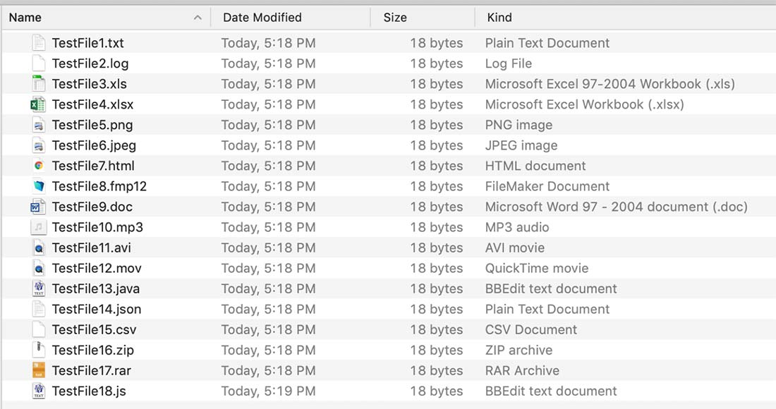 Screenshot showing the smaller file size when test was run with UTF-8 instead of UTF-16