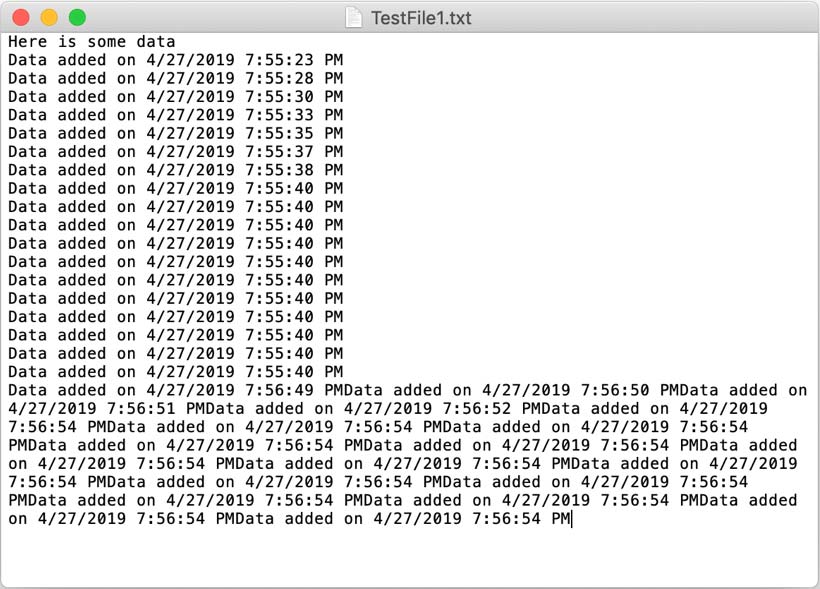 Screenshot of .txt file with difference after ading data multiple time in a row