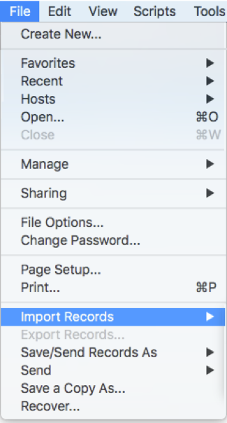 Screenshot of Import Records