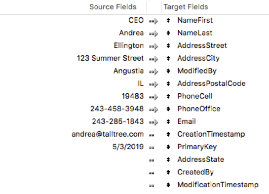 Example of data mapping in FileMaker 17