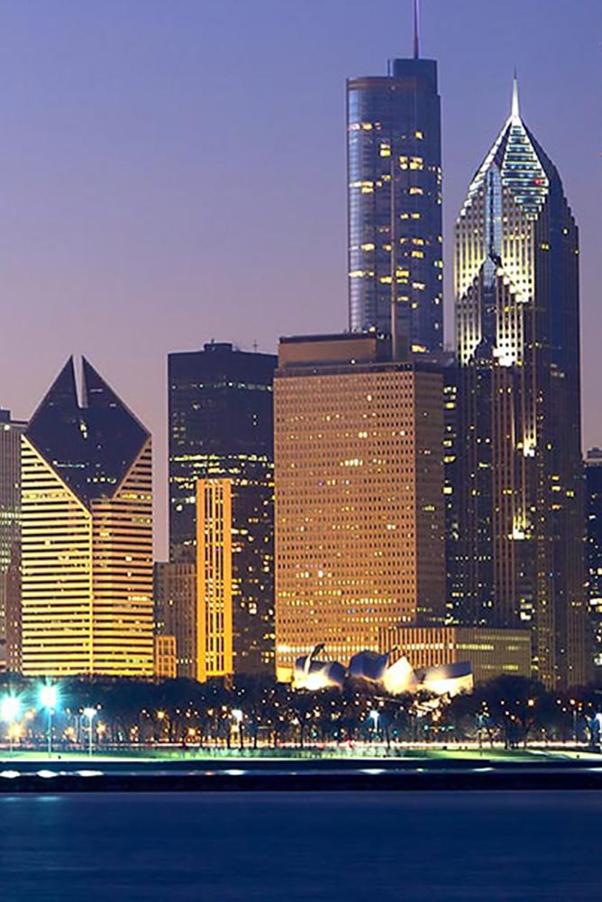 Skyline at night, Chicago, Illinois