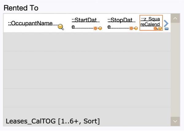 Portal in layout mode that shows calculated field added to each portal row