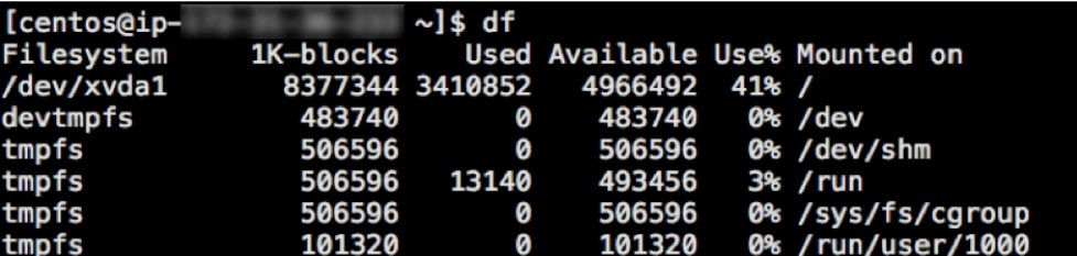 Screenshot that shows disk space used