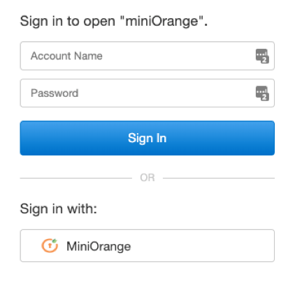 Screenshot of the login that allows user to sign in with the Mini Orange OAuth provider