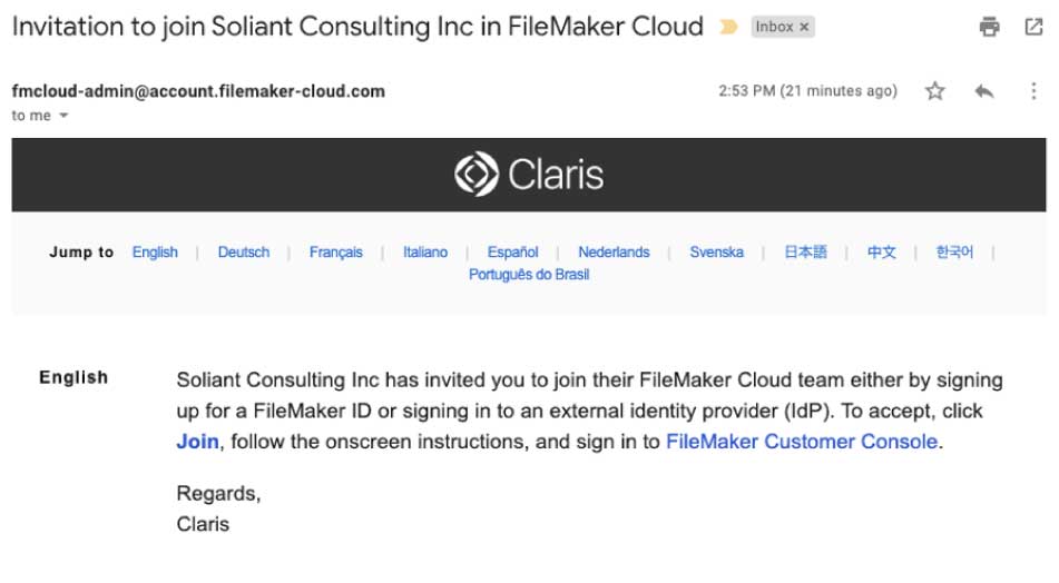 Figure 10a: Screenshot of the email invitatio