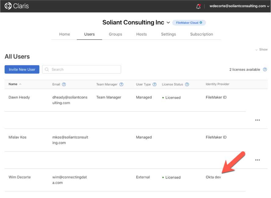 Figure 11: Scfreenshot of the Okay user team list