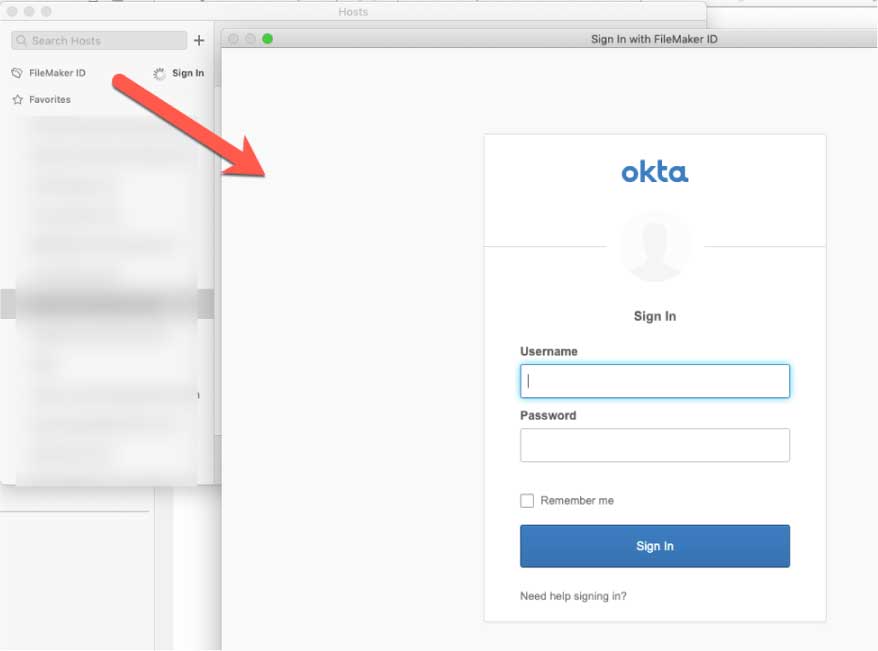 Figure 12: Screeshot of logging in to see files hosted on FileMaker Cloud