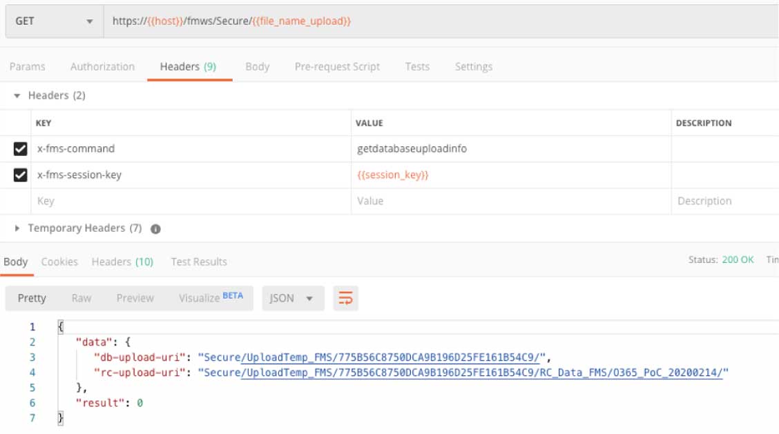 Figure 17: Screenshot of the temporary upload URLs