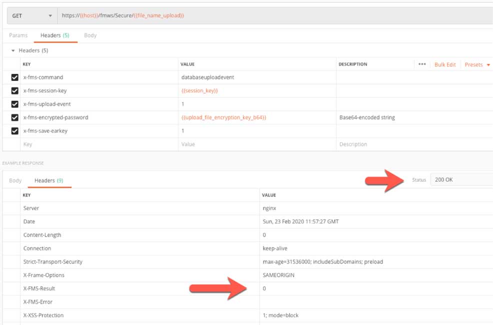Figure 18: Screenshot highlighting the status and X-FMS-Result