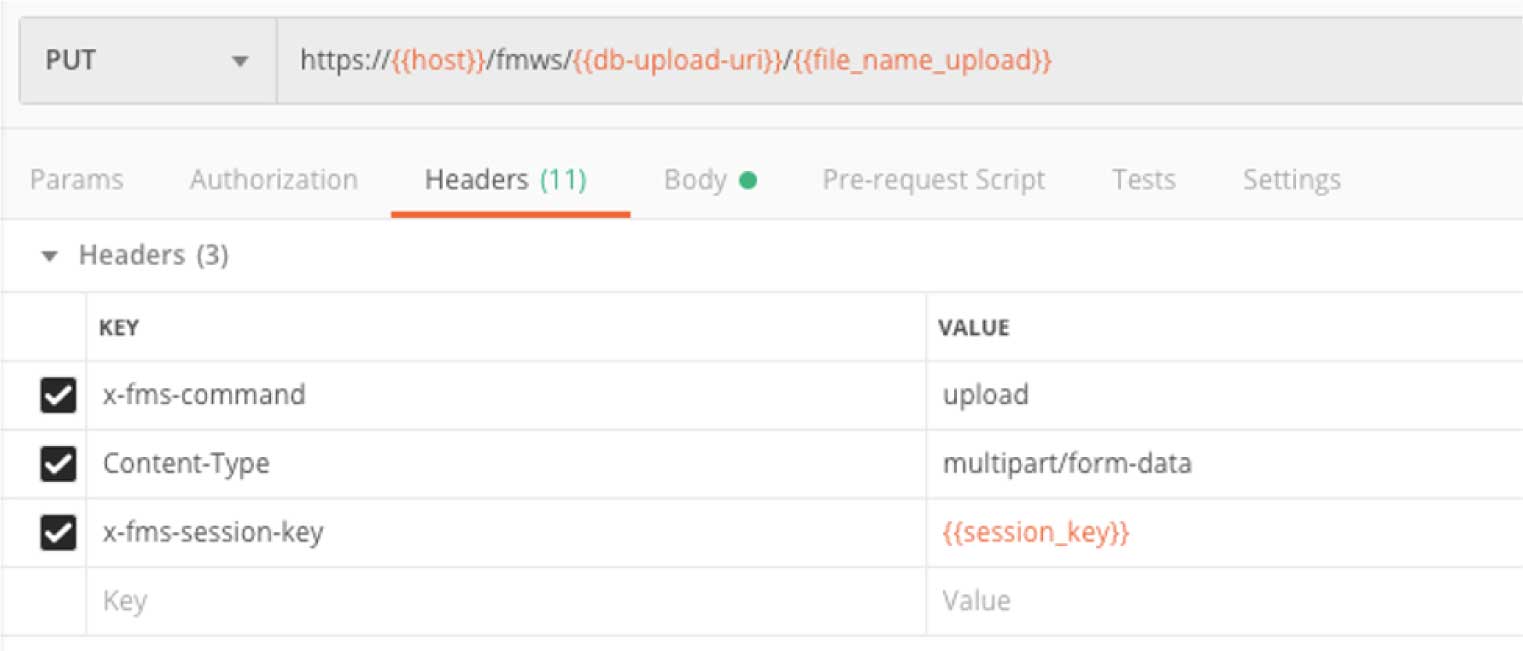 Figure 19: Screenshot showing the HTTP verb of PUT for the headers